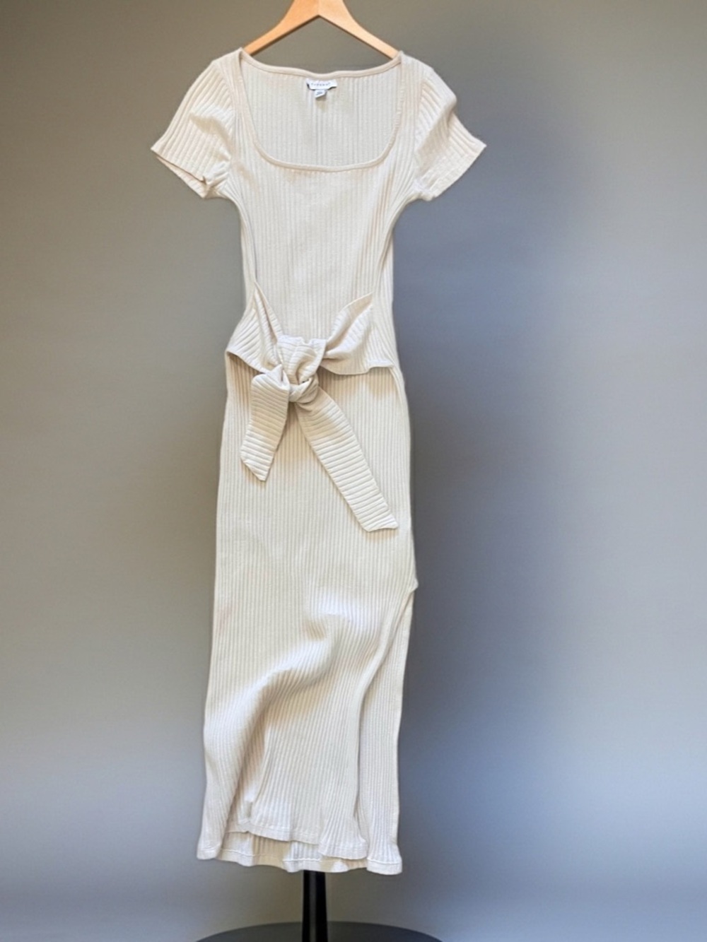 Topshop Cream Ribbed Tie-Waist Maxi Dress NWOT SZ US 4
